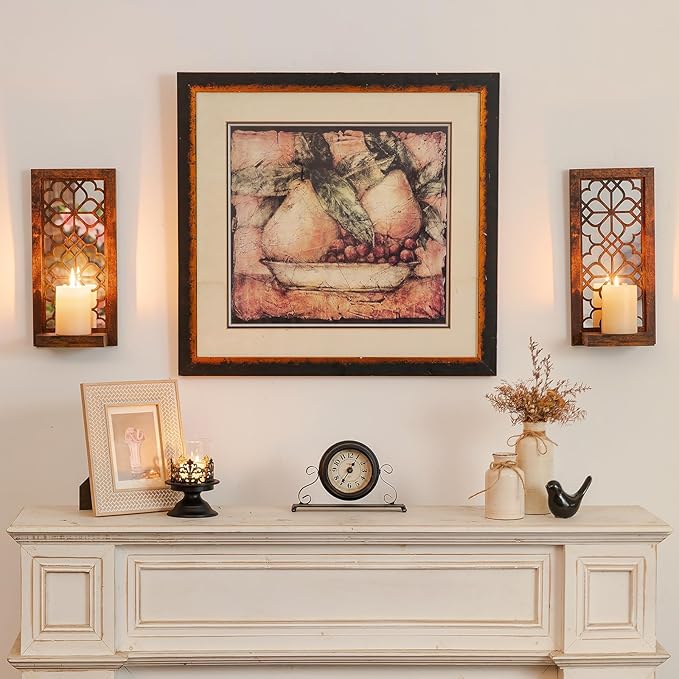 Wall Candle Holder for Farmhuose Decor: Decorative Rustic Folating Shelves Candle Sconces for Pillar Candles - Brown Wood Wall-Mounted Candle Shelf for Bathroom Fireplace