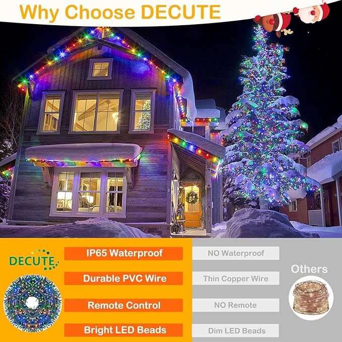 Decute 800LED 272ft Christmas String Lights UL Certified 8 Modes, Waterproof Outdoor Indoor Twinkle Starry Light for Christmas Tree Patio Garden Party Decor, Multicolor