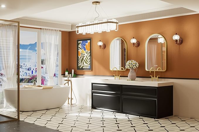 20x30 Inch Arched LED Bathroom Mirror with Lights, Adjustable 3000K/4500K/6000K, Wall Mounted Gold Frame Lighted Bathroom Vanity Mirror, Anti-Fog, Dimmable, Memory Function