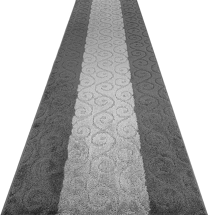 Custom Size Modern Runner Rug Carpet for Hallway Entryway Foyer Kitchen, Slip Resistant Latex Rubber Backed 31 inch Wide X Customized Length, Scroll Grey, 31 inch X 7 feet