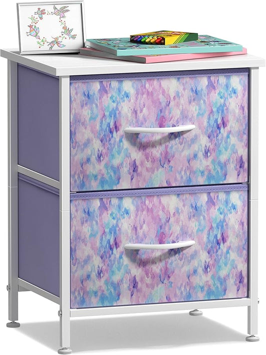 Sorbus Nightstand with 2 Drawers - Kids Bedside Furniture End Table Night Stand - Steel Frame, Wood Top & Easy Pull Fabric Bins - Dresser & Chest for Home, Bedroom Accessories, Office & College Dorm