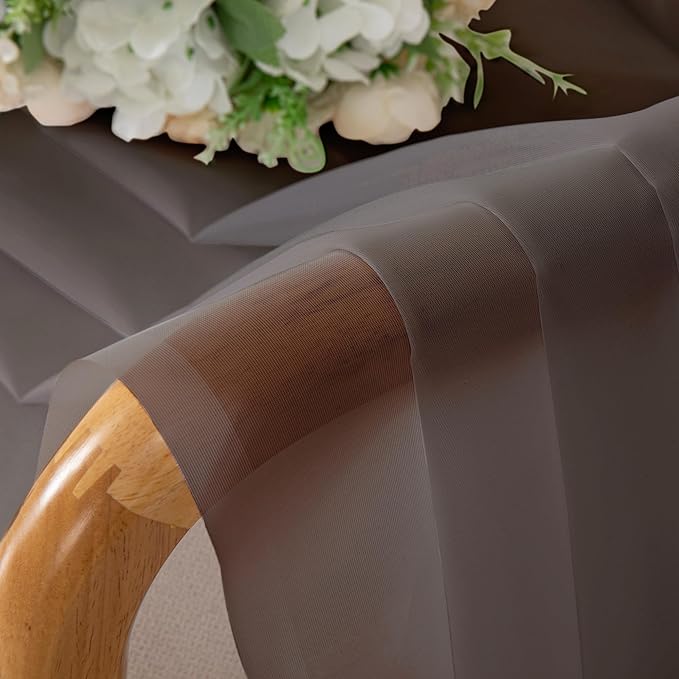 Chyhomenyc Sheer Curtains 36 inch Length 2 Panels, Light Filtering Voile Rod Pocket Short Window Sheer Curtians for Bathroom Living Room, 2PCS, Choclate Brown