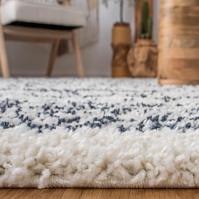 SAFAVIEH Arizona Shag Collection Area Rug - 10' x 14', Ivory & Slate, Moroccan Design, Non-Shedding, 1.6-inch Thick, Ideal for High Traffic Areas in Living Room, Bedroom (ASG741M-10)
