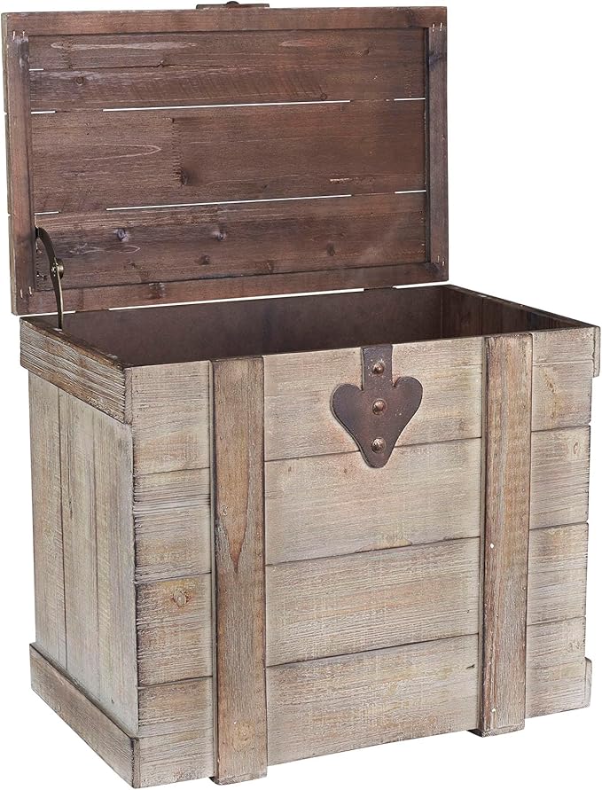 Household Essentials White Washed Rustic Decorative Wooden Trunk, Medium