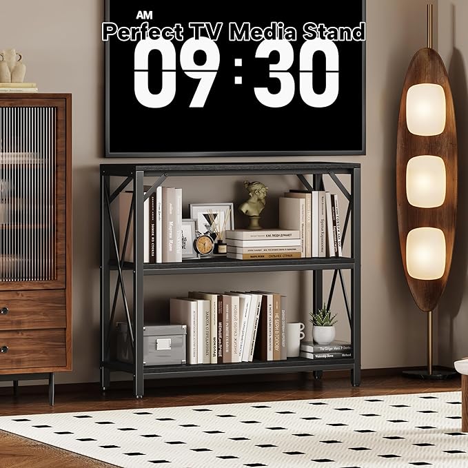 Homeiju Console Table 31.5" Width, 3-Tier Entryway Table with Storage, Industrial Sofa Table with Open Shelves, Foyer Tables for Entryway, Hallway, Kitchen, Living Room and Bedroom, Black
