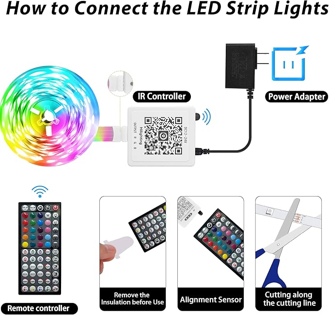 Led Lights for Bedroom 50FT, RGB Led Strip Lights Color Changing Indoor, Music Sync Led Light Strip with Remote & App Control, DIY Fancy Led Lights for Room Decor Ambient Lighting (1 * 50FT)