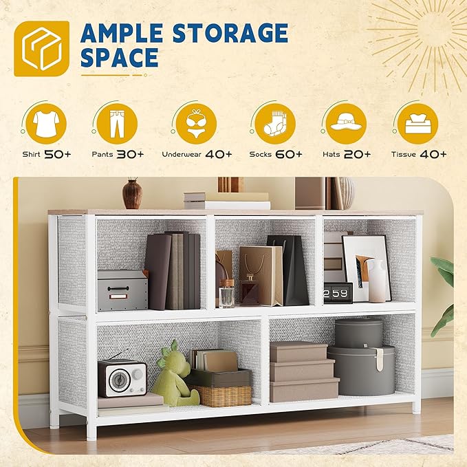 DWVO 5 Dresser for Bedroom, Storage Dresser with 5 Drawers, Wide Storage Tower, Chest of Drawers for Closet, Living Room