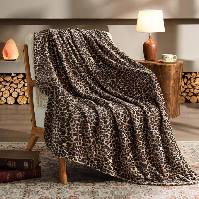 BEDELITE Leopard Print Throw Blanket – Soft Cheetah Blanket for Bed & Couch, Cozy Lightweight Fleece Animal Print Throw, 50"x 60", Brown