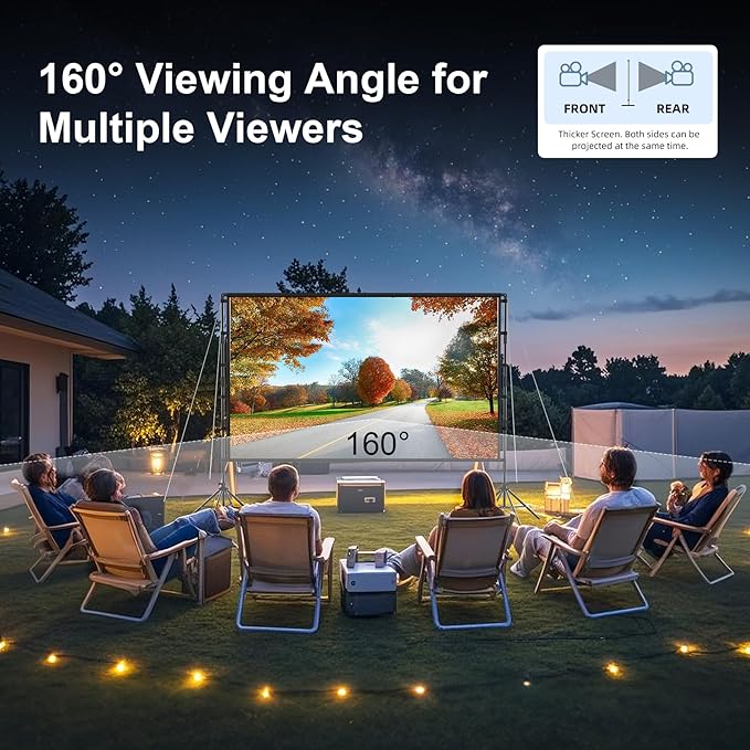 120-Inch Outdoor Projector Screen, 2025 Upgraded Large-Screen Immersive Viewing, Portable and Wrinkle-Free, lejiada 16:9 HD Widescreen, 160° Wide Viewing Angle, Suitable for Home and Outdoor