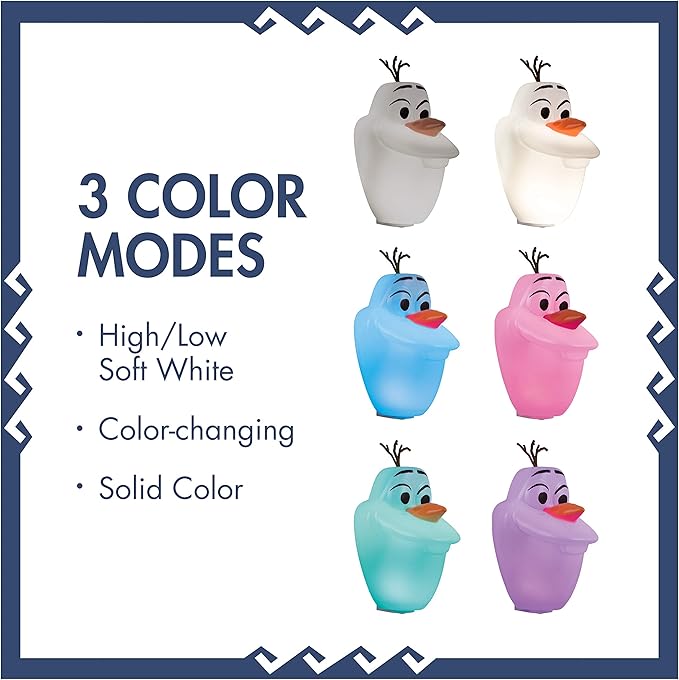 Disney Frozen Olaf Color-Changing LED Night Light, Plug-in, Dusk-to-Dawn Sensor, High/Low White, Collectors Edition, UL-Listed, Ideal for Bedroom, Nursery, Bathroom, 46693