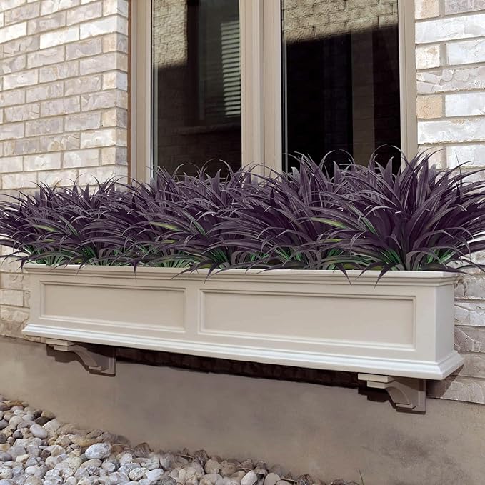 Ouddy Decor 20 Pcs Fake Outdoor Plants Artificial Grass Greenery Stems Faux Plastic Plants UV Resistant for Fall Halloween Indoor Outside Garden Hanging Planter Porch Home Decor, Black Purple
