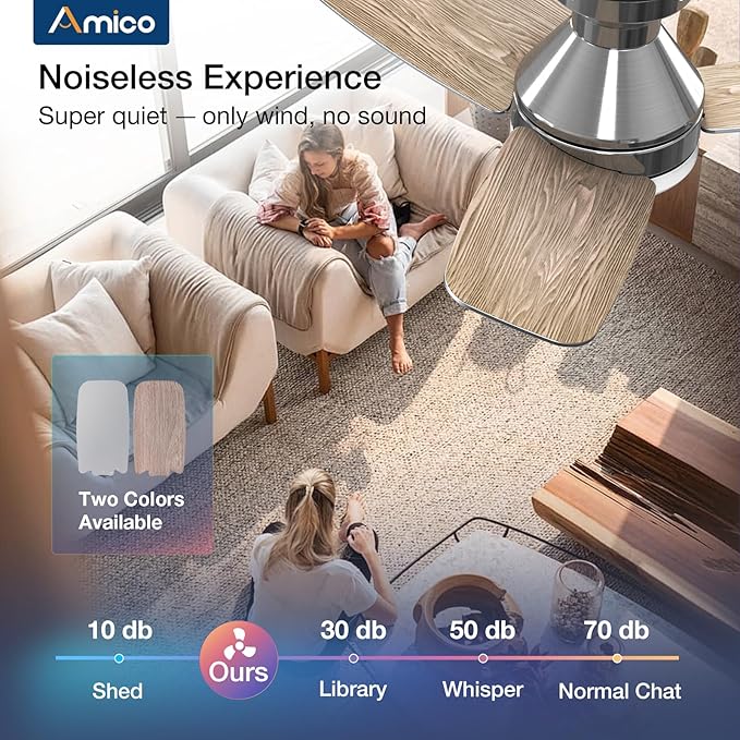Amico Ceiling Fans with Lights, 30 inch Low Profile Ceiling Fan with Light and Remote Control, Flush Mount, Reversible, 3CCT, Dimmable, Noiseless, Nickel Ceiling Fan for Bedroom, Indoor/Outdoor Use