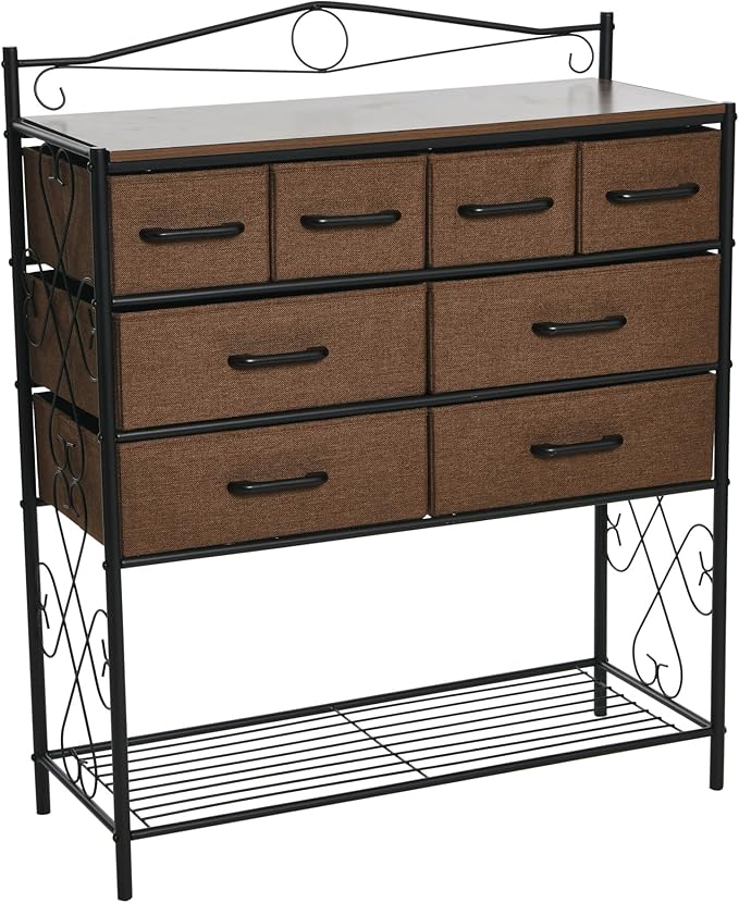 Household Essentials Victorian Style 8-Drawer and Bottom Shoe Shelf Storage Organizer Unit, Black and Walnut Color