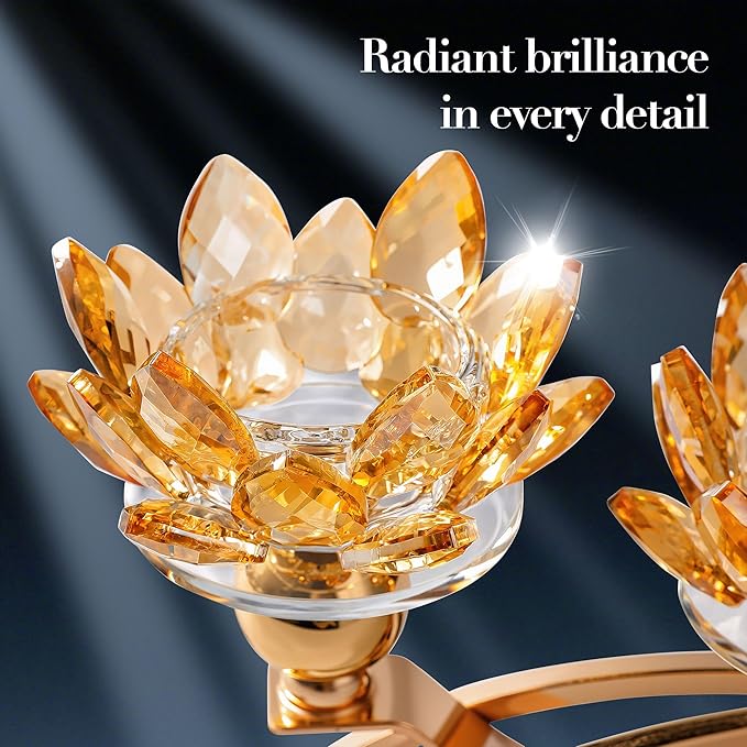 Crystal Candle Holders Lotus Candelabras Gold Arch Candlestick, Centerpiece Table, Home Hecor for Wedding, Dinning Room, Coffee Table, Kitchen, Living Room, Entryway (3 Arms, Tealight Candle)