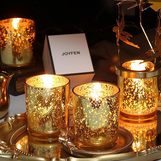 Gold Votive Candle Holders Set of 24 - Speckled Mercury Gold Glass Candle Holder Bulk - Ideal Fall Decor for Boho Wedding Centerpiece Table，Halloween & Thanksgiving Decorations Indoor