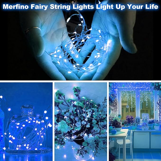 20 Pack Fairy Lights Battery Operated - 3 Speed Modes, 7Ft 20 LED String Twinkle Lights, Waterproof Copper Wire, Mini Firefly Light for Mason Jars Vases Christmas Decor,Blue