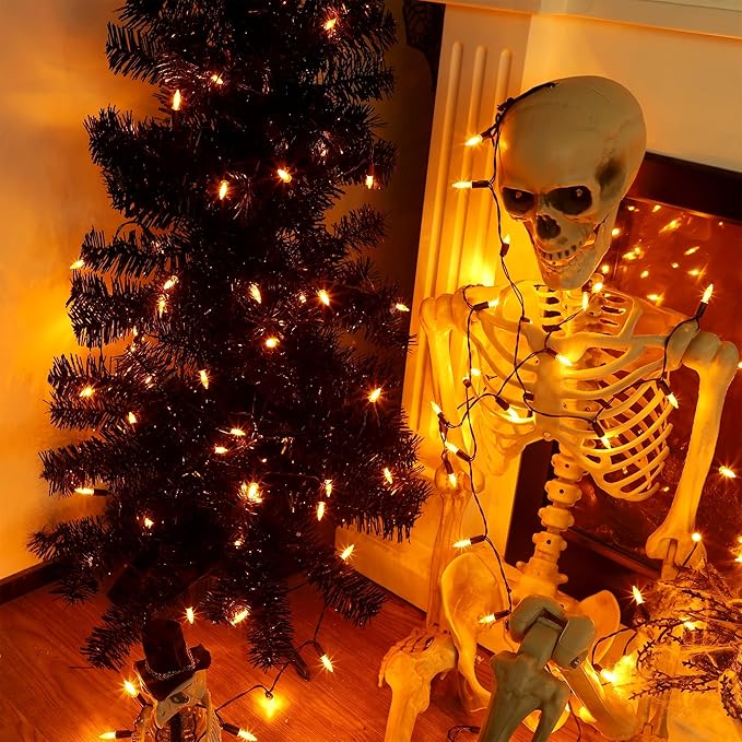 Blissun Halloween Lights: 50-Count Black Wire Mini String Lights with 8 Modes, 16 ft for Decorations (1 Pack, Orange)