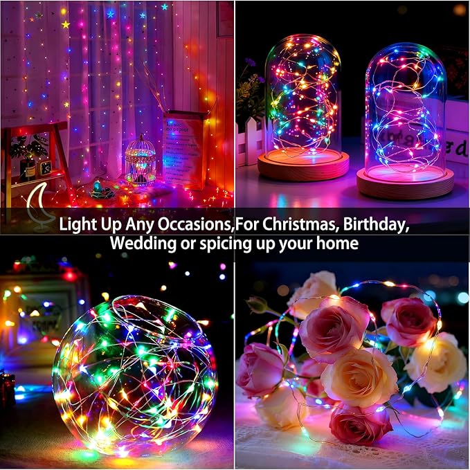 VOOKRY Fairy Lights Battery Operated Mini Starry String Lights, 12 Pack 30 LEDs 10 ft Silvery Copper Wire Lights Multicolor, Works for DIY Wedding Centerpiece, Party, Table, Christmas Decorations