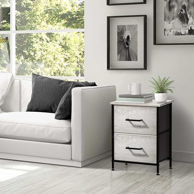 Sorbus Nightstand Dresser with 2 Faux Wood Drawers - Bedside Table Chest with Storage Bedroom, Living Room, Closet & Dorm Furniture Lamp Stand - Steel Frame, Wood Top, Easy Pull Fabric Bins
