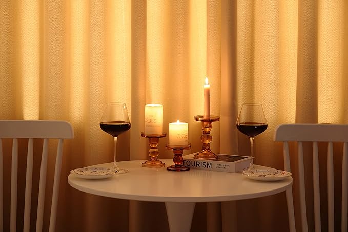 GMWD 3 Pcs Glass Candle Holder Set Clear, Amber Candlesticks Holders Pillar Taper Candles Tealight Stand for Wedding Centerpieces Home Decorations Dining Table