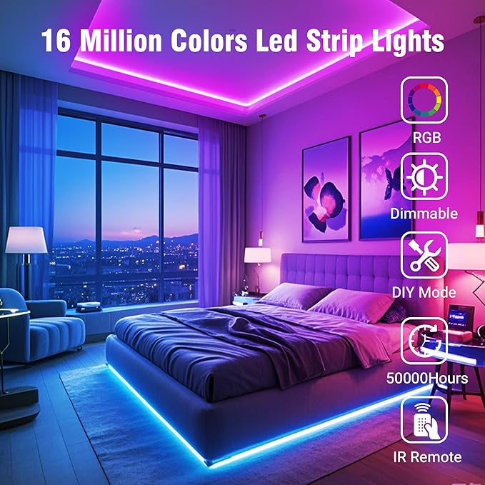 VOLIVO 400ft Led Strip Lights for Bedroom, Color Changing Led Light Strips Kit with 24 Keys IR Remote and Smart App Control, RGB Music Sync Lighting for Room, Home Decor