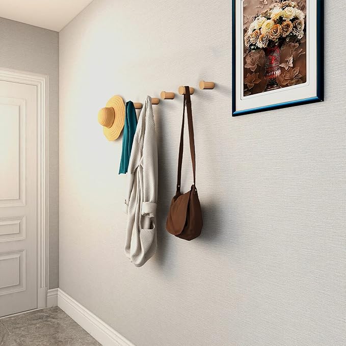 12 Pack Wood Wall Hooks, Natural Wooden Coat Hooks Wall Mounted, Handmade Rustic Hat Hooks Heavy Duty Entryway Wall Hangers for Hanging Towels, Clothes, Bags