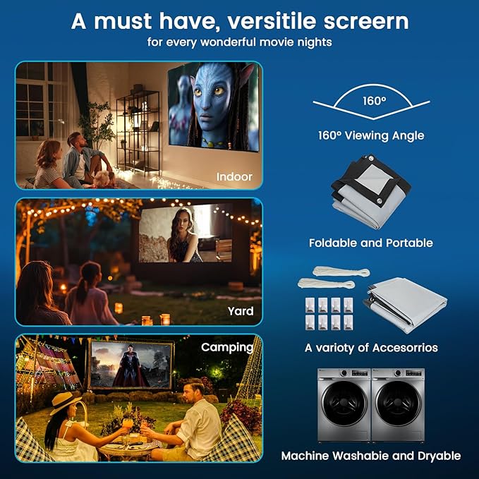 KAMUNING 120 inch Gray ALR Projector Screen, 4K Movie Projector Screen,16:9 HD mini Home Theater Movie Screen, Suitable for Bedroom,Yard, Camping, Spontaneous Movie Night or Road Trip