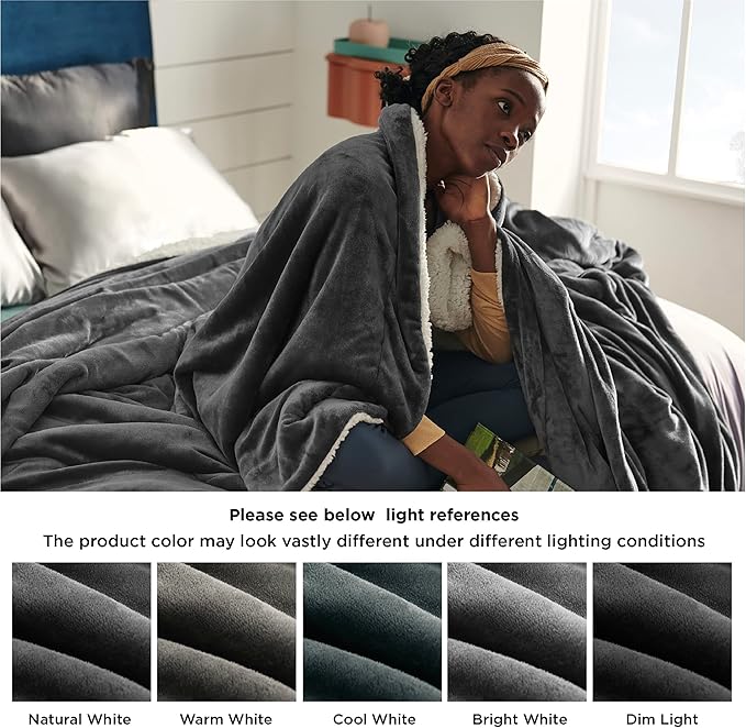 Bedsure GentleSoft Sherpa Fleece Throw Blanket Twin Size for Couch - Thick and Warm Throw for Women and Men, Soft Fuzzy Plush Twin Blanket for Winter, Charcoal, 60x80 Inches