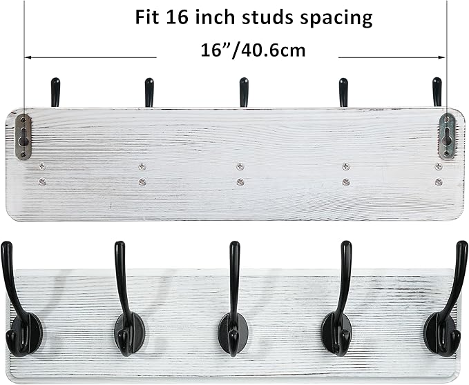 WEBI Coat Rack Wall Mount,Coat Hanger Wall,16" Hole to Hole,Coat Hooks Wall Mounted,Hook Rack Rail,5 Hooks for Hanging Coats,Hats,Jacket,Clothes,Entryway,Black/White
