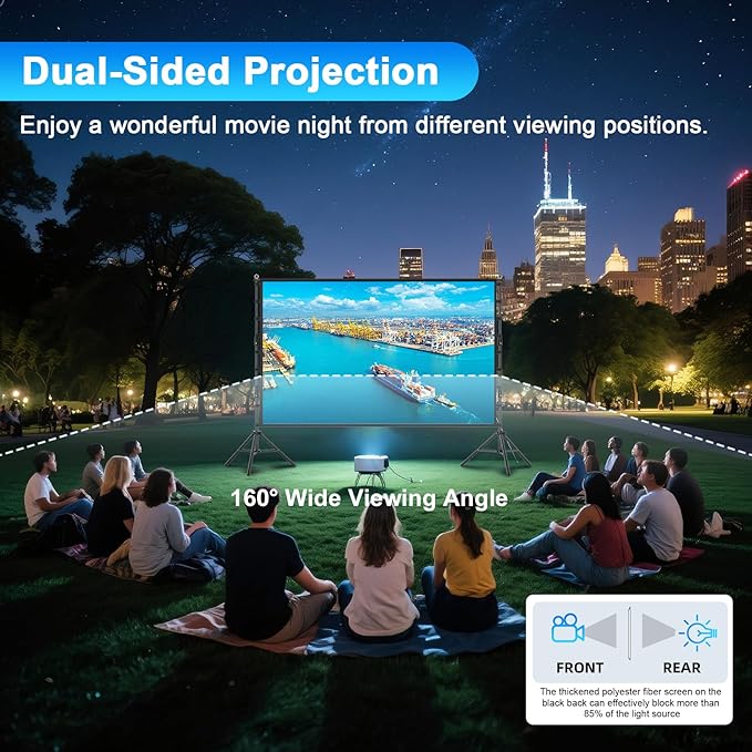 200inch Outdoor Projector Screen with Stand,XINLEMY Big Portable Projection Screen,16:9 4K HD Wrinkle-Free Rear Front Movie Screen with Carry Bag for Backyard Night RVing Home Theater