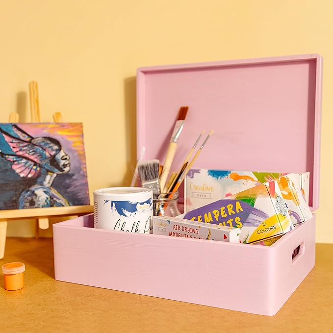 XL Pink Wooden Box Storage with Hinged Lid | 15.8 x 11.8 x 5.5 inches (+-0.5) | with Handles | Gift Box Storage Document | Product NOT Intended for 15 Years OR Below
