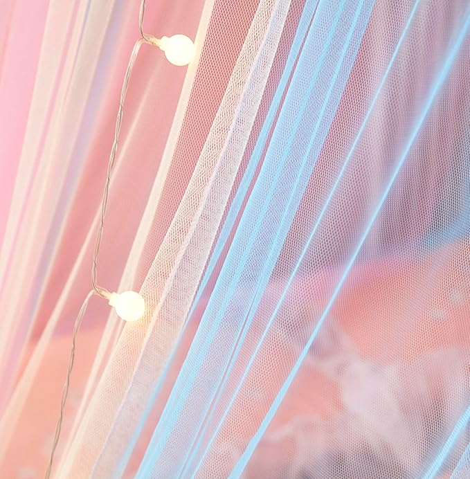 Rainbow Bed Canopy with Lights - Mosquito Netting for Twin, Single, Full, Queen & King Size Beds - Decor for Girls' Rooms