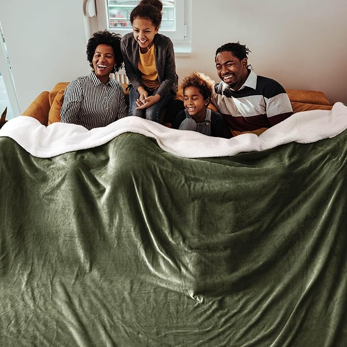 Bedsure GentleSoft Sherpa Fleece Oversized Cal King Blankets for Bed - Thick and Warm Throw for Women and Men, Soft Fuzzy Plush Large Blanket for Winter, Olive Green, 112x98 Inches