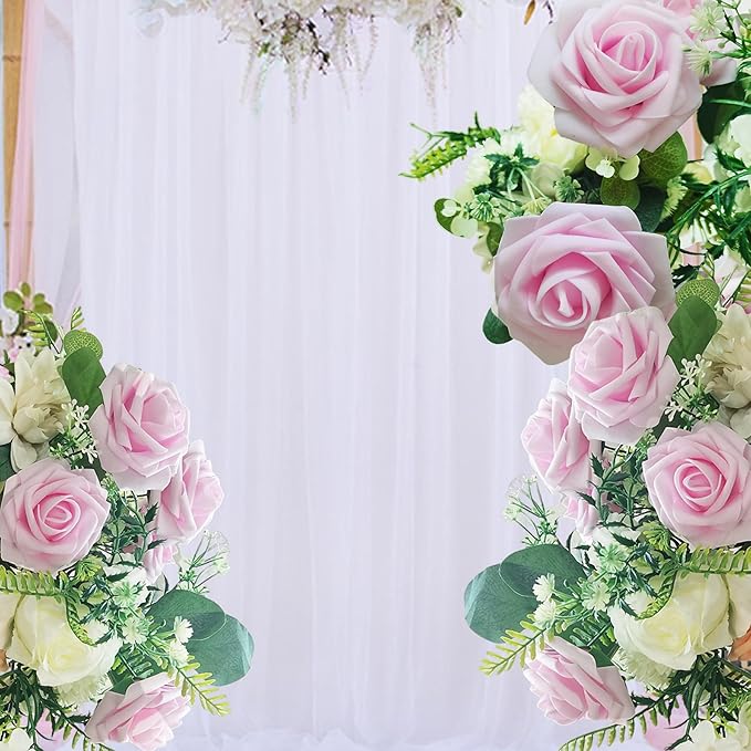Artificial Flowers 25pcs Fake Roses, Baby Pink Foam Rose Faux Flower for DIY Wedding Bouquets Bridal Shower Centerpieces Floral Arrangements Home Decorations Party Backdrops Table