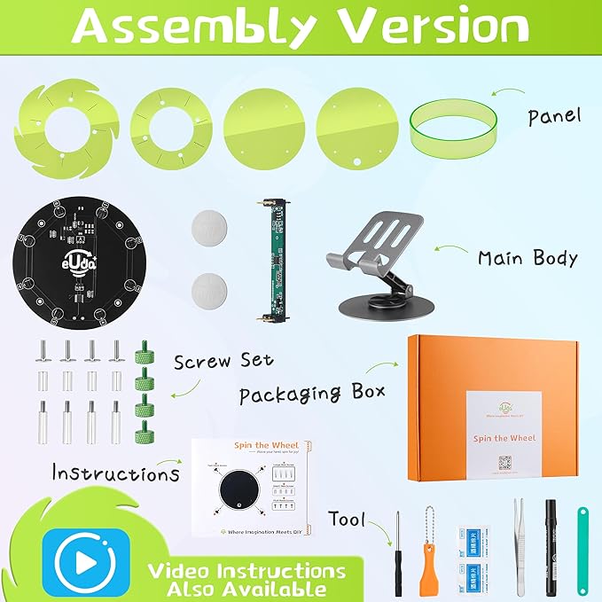 STEM DIY Toys Hand Assembly Electronic Spin the Wheel | Science Craft Kit for Kids Ages 8-9-10-11-12-13-14-15+ Years Old | Educational Gifts for Boys&Girls | Video Guide|(Fire Wheel-Transparent Clear)
