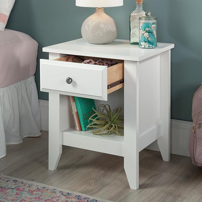 Sauder Shoal Creek Night Stand, Bedside Table, Bedroom Side Table, in Soft White finish