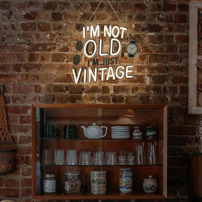 Retro Neon Sign I'm Not Old I'm Just Vintage Warm White LED Light with Glasses and Watch Design for Retro Decor for Live House Vintage Clothing Store Light Sign Gifts to 90s Fans