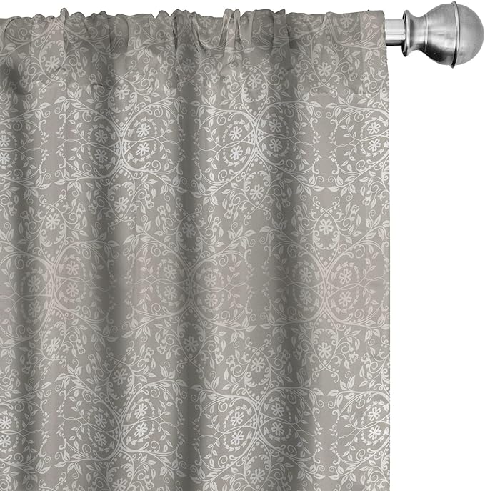 Ambesonne Grey Curtains, Victorian Lace Flowers and Leaves Retro Background Old Fashioned Graphic, Window Treatments 2 Panel Set for Living Room Bedroom, Pair of - 28" x 63", Warm Taupe