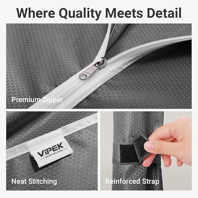 VIPEK V5C Medium Covered Clothes Rack Heavy Duty Portable Closet Wardrobe, Freestanding White Clothing Rack with Grey Upgarded Polyester Cover, Adjustable Custom Closet Rack, 57.9" Lx17.3 Wx76.4 H
