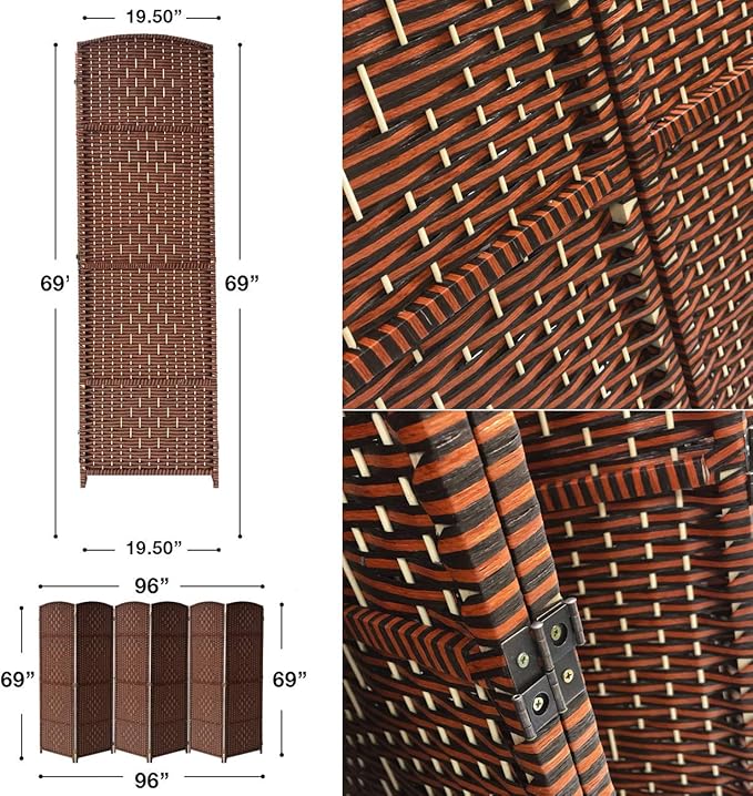 Sorbus 6 Panel Room Divider 6 ft. Tall - Privacy Screen, Extra Wide Double Hinged Panels, Diamond Double-Weaved, Partition Room Dividers and Folding Privacy Screens, Wall Divider for Room Separation