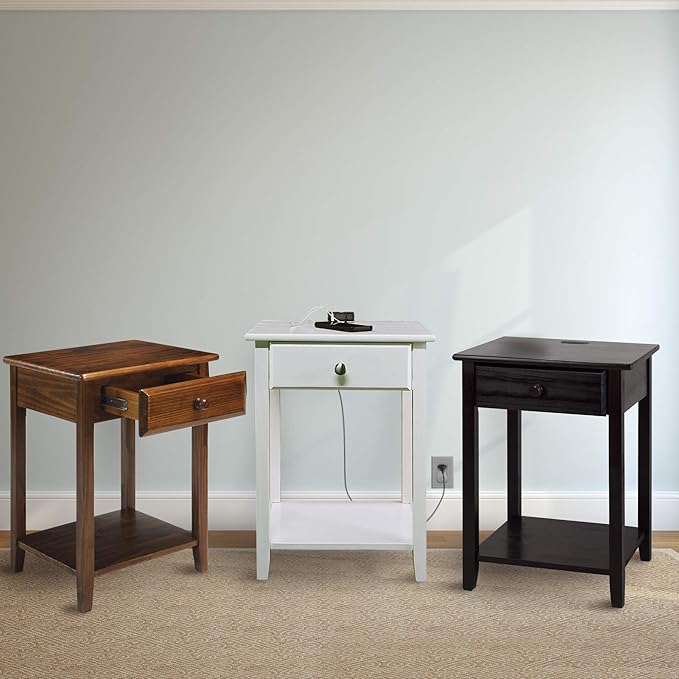 Casual Home Owl Night Stand with USB Port Charging Station and Drawer, 17.5"W x 14.25"D x 24.5"H, Warm Brown