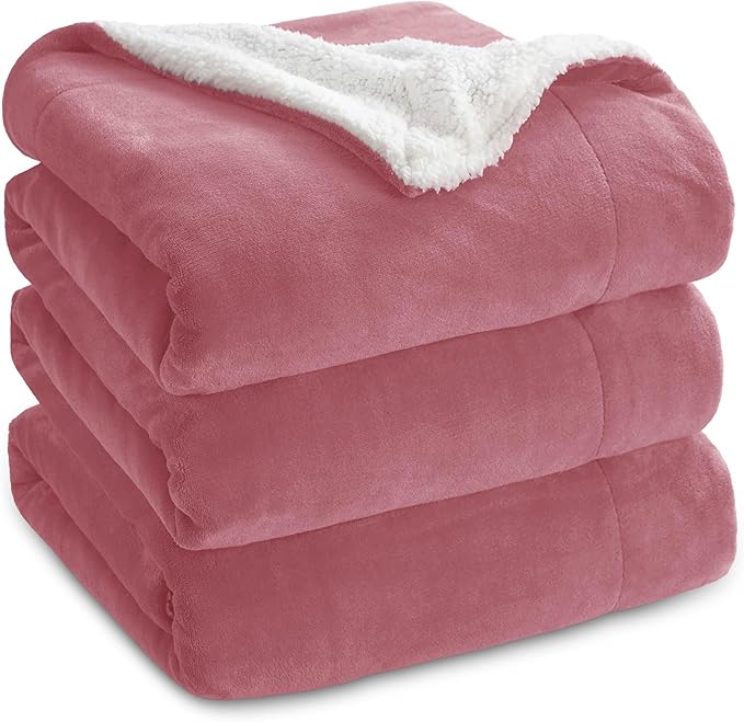 Bedsure GentleSoft Sherpa Fleece Blankets Queen Size for Bed - Thick and Warm Throw for Girls and Women, Soft Fuzzy Plush Queen Blanket for Winter, Dusty Rose, 90x90 Inches