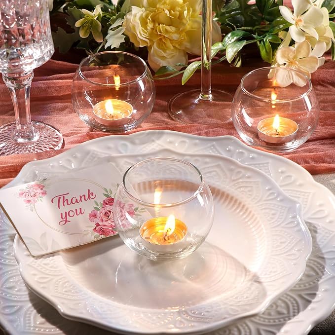 LAMORGIFT 24 Pcs Clear Tealight Candle Holders - Bulk, Cute Small Vases for Wedding/Engagement/Bridal Shower Parties, Table Centerpieces, Home Decor
