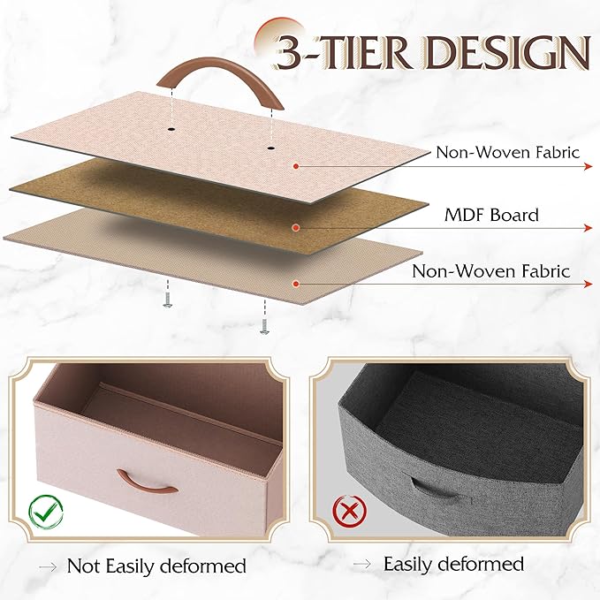 WLIVE Fabric Dresser for Bedroom, Tall Dresser with 8 Drawers, Storage Tower with Fabric Bins, Double Dresser, Chest of Drawers for Closet, Playroom, Dormitory, Pink and Rose Gold