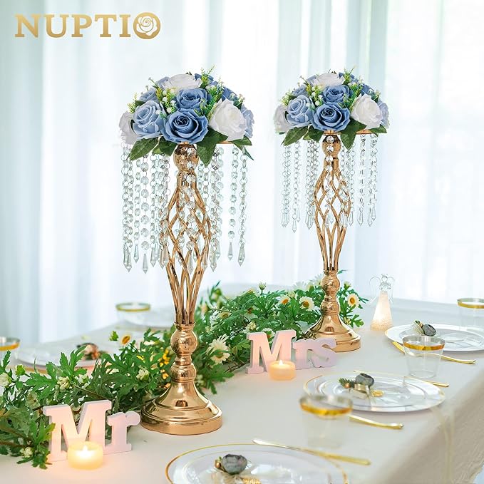 NUPTIO Flower Balls for Wedding Centerpieces - 2 Pcs 9.5 inch Diameter Fake Flower Ball Arrangement Bouquet Party Centerpieces for Tables - Dusty Blue Rose Bouquet Centerpiece Flowers for Table