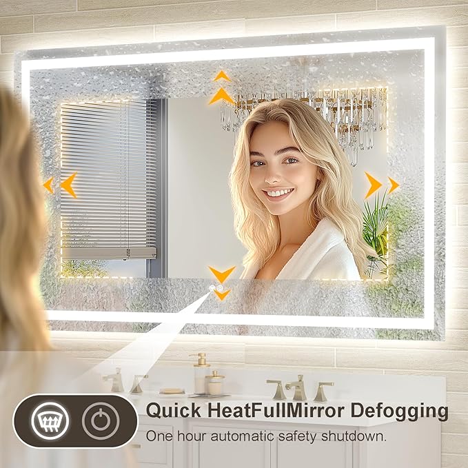 55x36 LED Bathroom Mirror with Lights, Brighter Backlit + Front Lit, Tempered Glass, Dimmable, Multiple Light Modes, Anti-Fog Lighted Bathroom Vanity Mirror for Wall, Memory Function