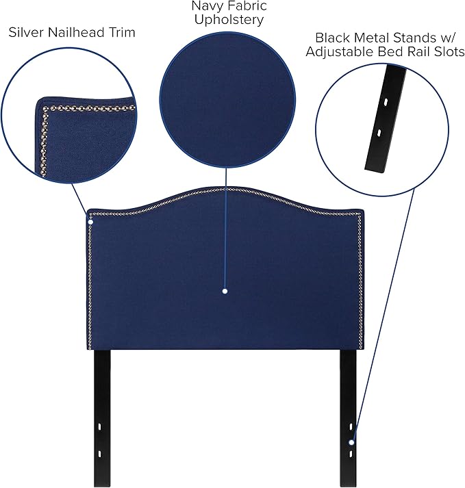 Flash Furniture Lexington Upholstered Twin Size Headboard with Accent Nail Trim in Navy Fabric