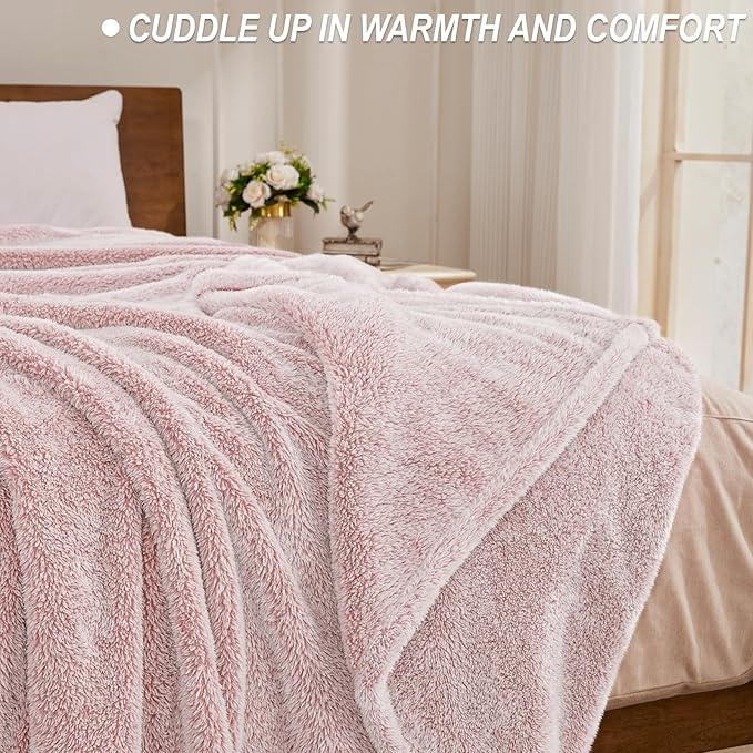 Exclusivo Mezcla Plush Fuzzy Fleece Throw Blanket Extra Large, Super Soft, Fluffy and Warm Blankets for Couch, Bed, Suitable for All Seasons (50x70 Inches, Mixed Dusty Pink)