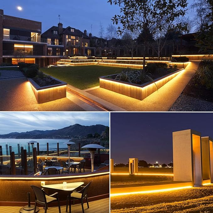 LED Rope Lights Outdoor Waterproof, 131.2ft Rope Lighting Warm White Light Strip, 110V LED Strip Lights Indoor, Connectable String Tape Light for Backyards, Patio, Decorative Lighting