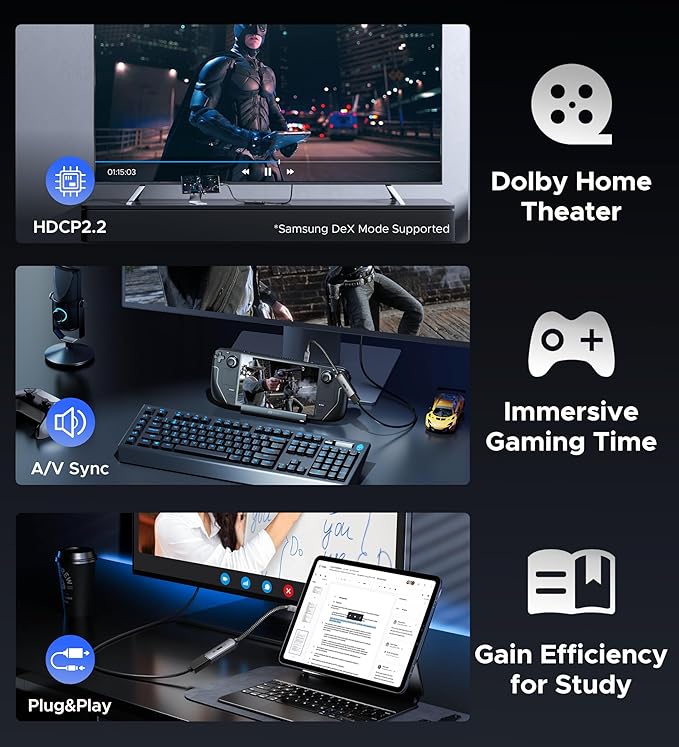 Warrky USB C to HDMI Adapter 4K 60Hz,【HDMI 2.0, HDR Stable Image Delivery】 Braided Type C to HDMI Adapter, Thunderbolt 3/4 Compatible with iPhone 15 Series, MacBook Pro/Air, iPad Pro, Galaxy, XPS